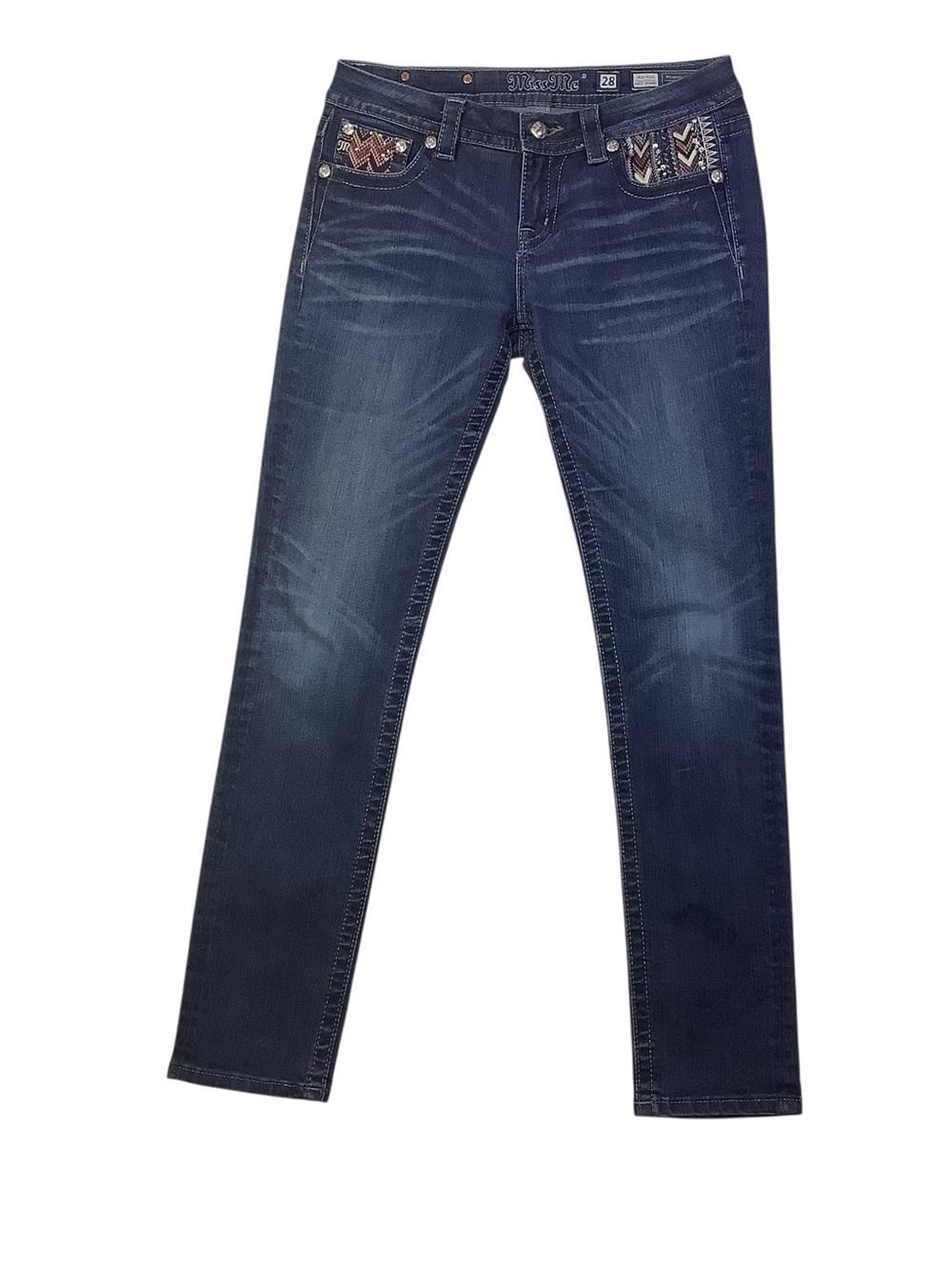 Miss Me Mid-Rise Easy Skinny Embroidered Jeans Size 28